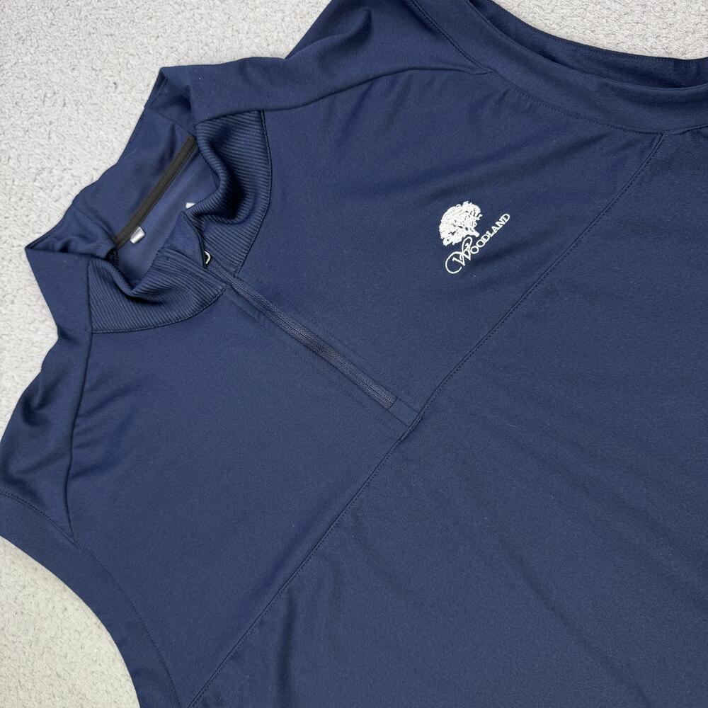 Adidas Vest Mens Medium Navy Blue Golf Sleeveless Quarter Zip Woodland Logo